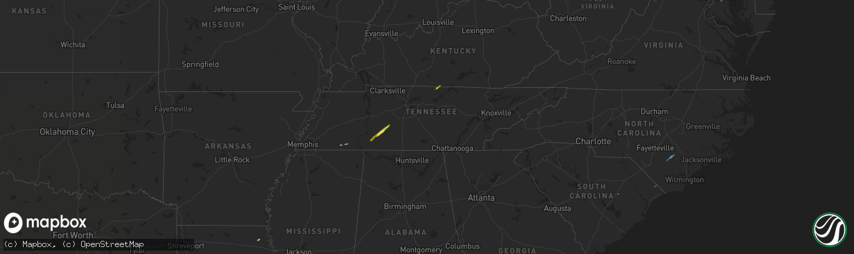 Hail map in Tennessee on January 13, 2020