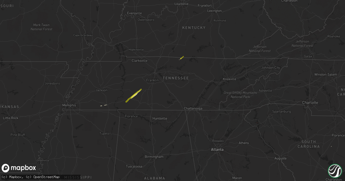 Hail map in Tennessee on January 13, 2020
