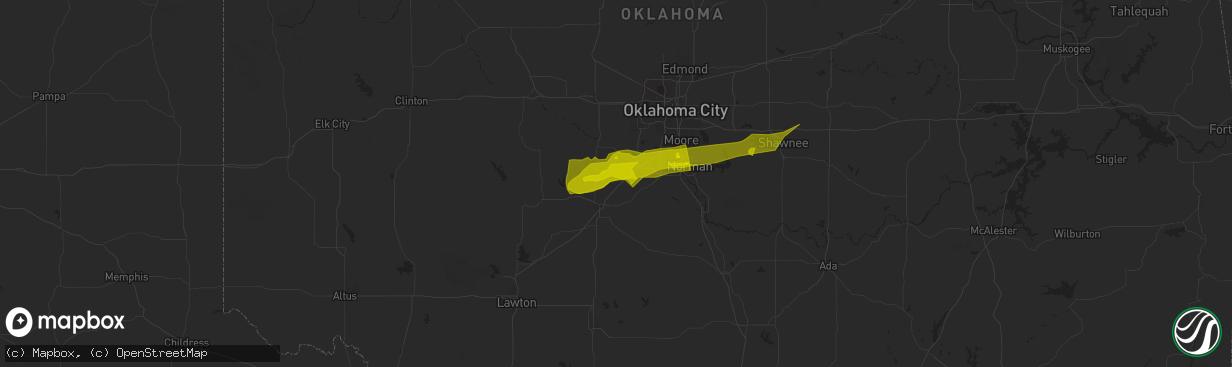 Hail map in Amber, OK on January 14, 2024