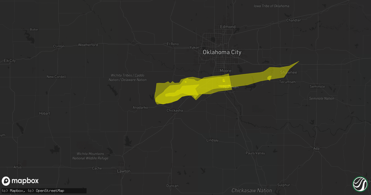 Hail map in Amber, OK on January 14, 2024