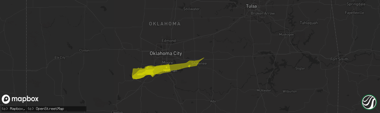 Hail map in Mcloud, OK on January 14, 2024