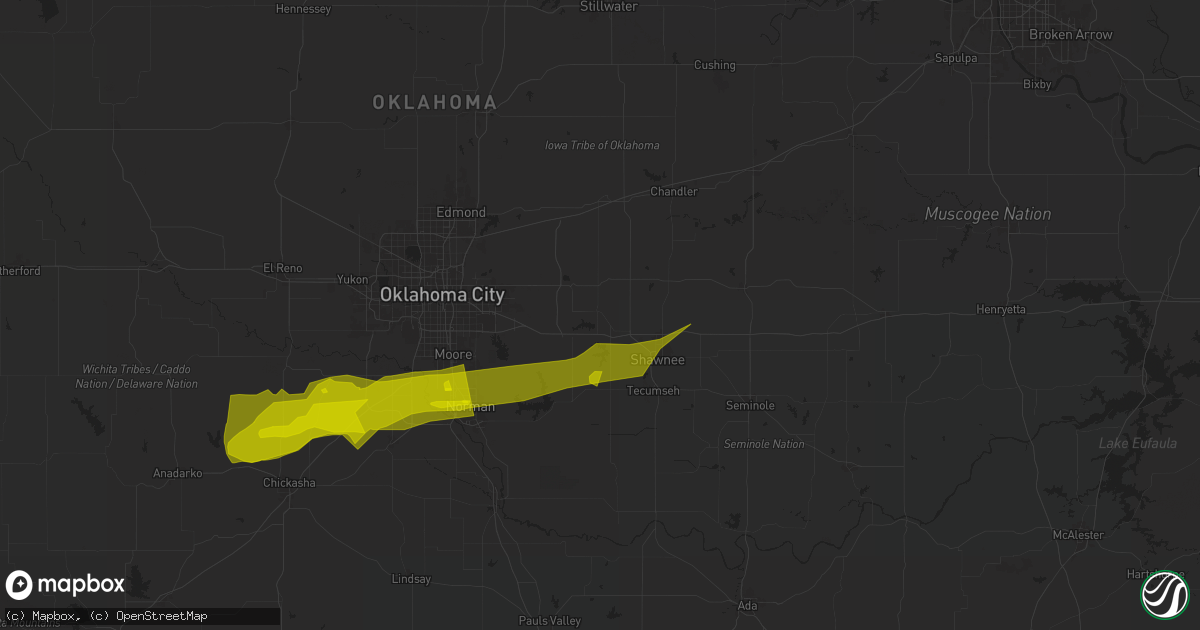 Hail map in Mcloud, OK on January 14, 2024