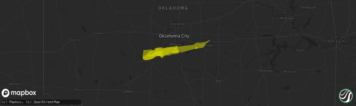 Hail map in Norman, OK on January 14, 2024