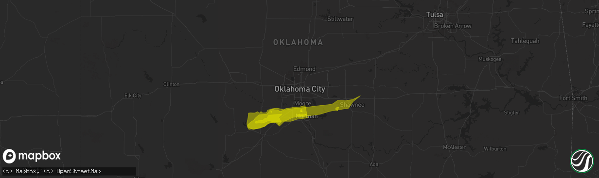 Hail map in Oklahoma City, OK on January 14, 2024