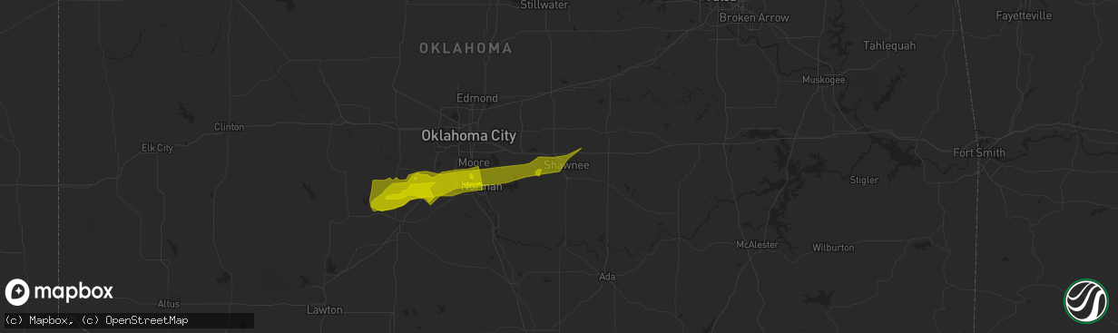 Hail map in Shawnee, OK on January 14, 2024