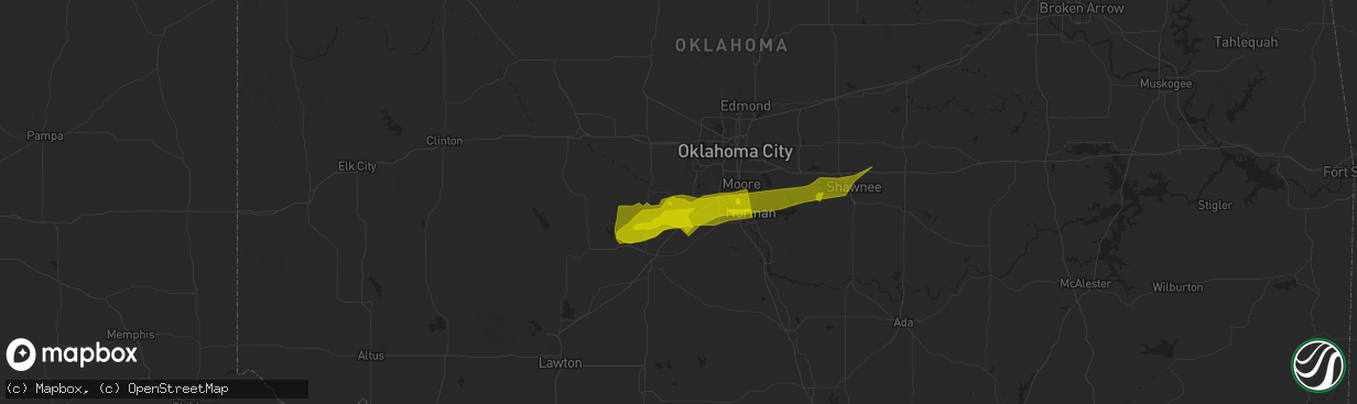 Hail map in Tuttle, OK on January 14, 2024