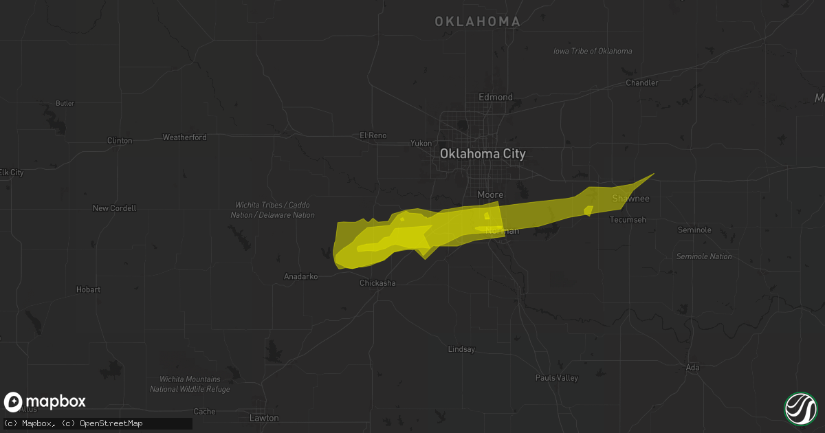 Hail map in Tuttle, OK on January 14, 2024