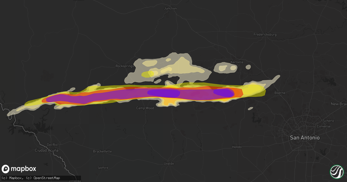 Hail map in Leakey, TX on January 15, 2017