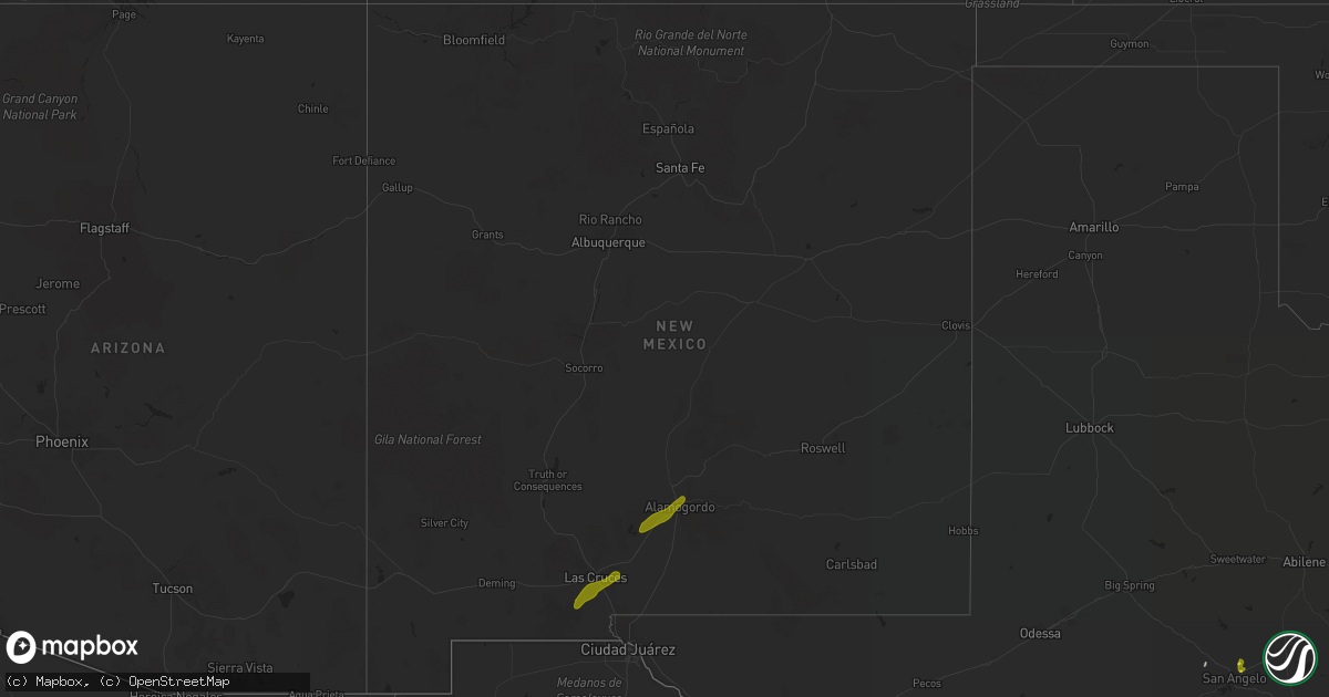 Hail map in New Mexico on January 15, 2017