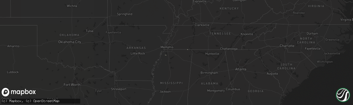 Hail map in Mississippi on January 15, 2020