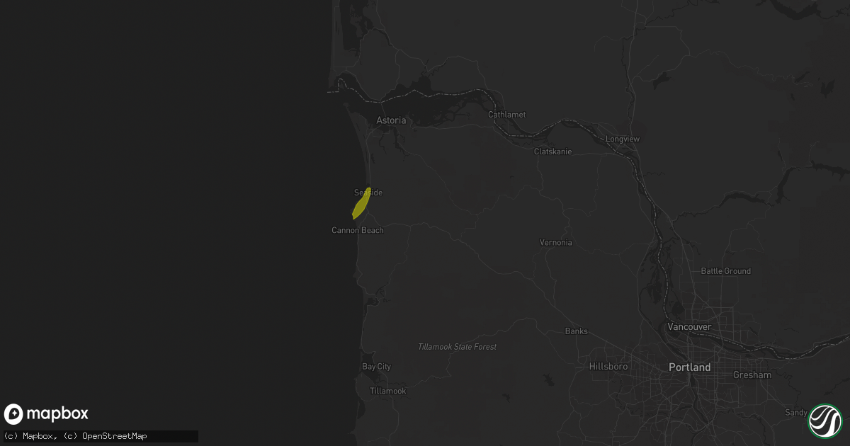 Hail map in Seaside, OR on January 18, 2018