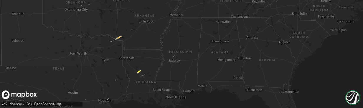 Hail map in Mississippi on January 18, 2019