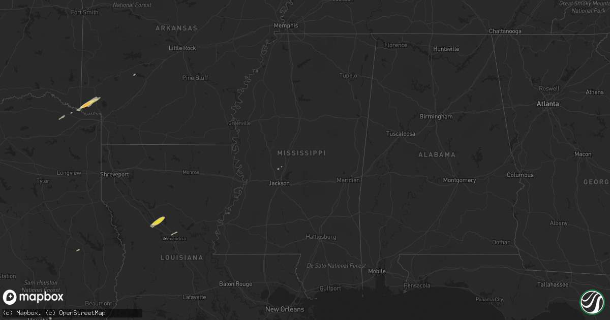 Hail map in Mississippi on January 18, 2019