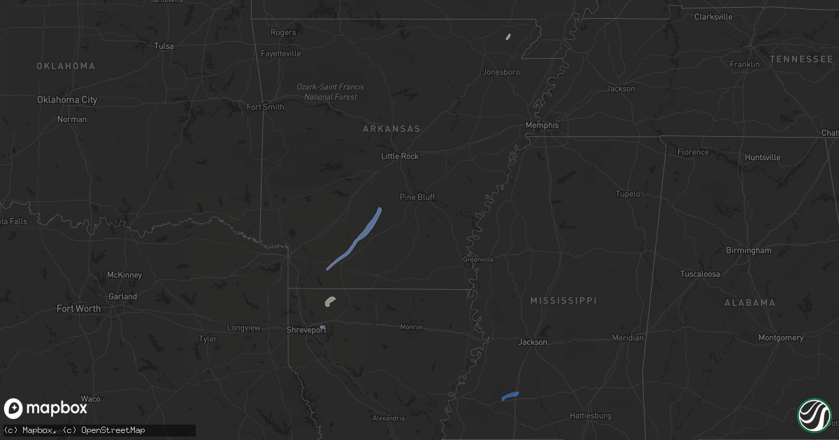 Hail map in Mississippi on January 18, 2023