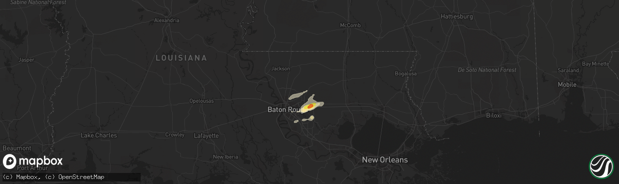 Hail map in Denham Springs, LA on January 19, 2019