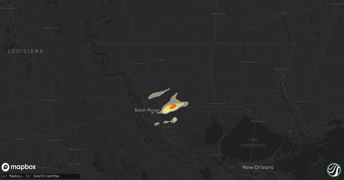 Hail map in Denham Springs, LA on January 19, 2019