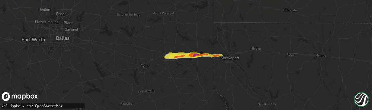 Hail map in Hallsville, TX on January 19, 2022