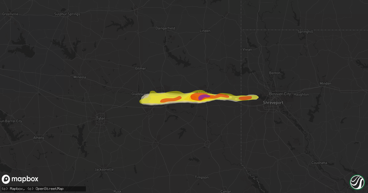 Hail map in Hallsville, TX on January 19, 2022