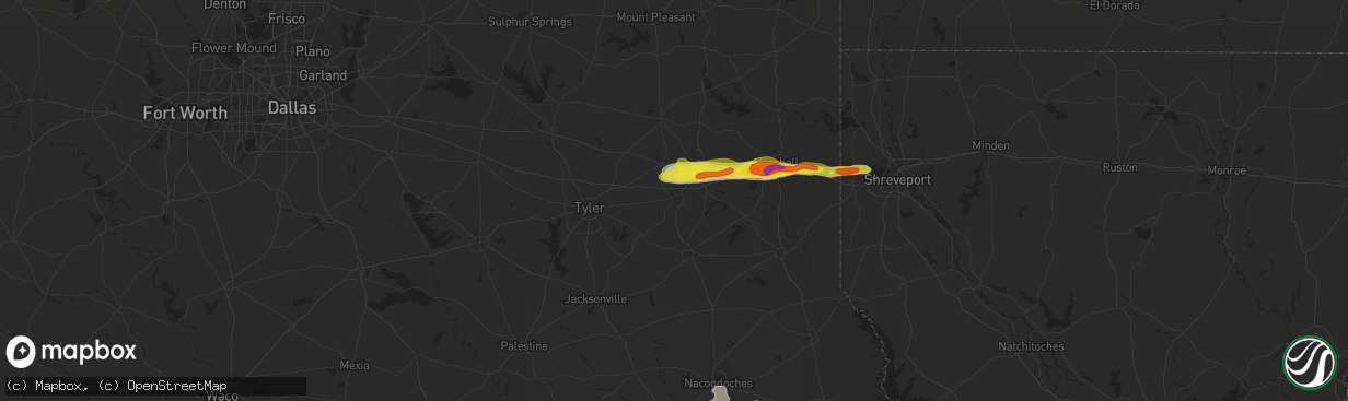 Hail map in Kilgore, TX on January 19, 2022