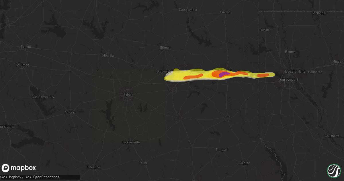 Hail map in Kilgore, TX on January 19, 2022