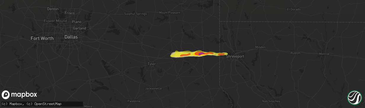 Hail map in Longview, TX on January 19, 2022