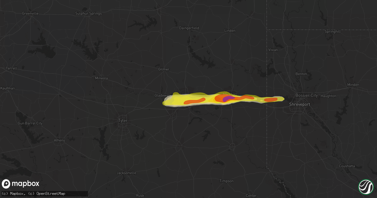 Hail map in Longview, TX on January 19, 2022