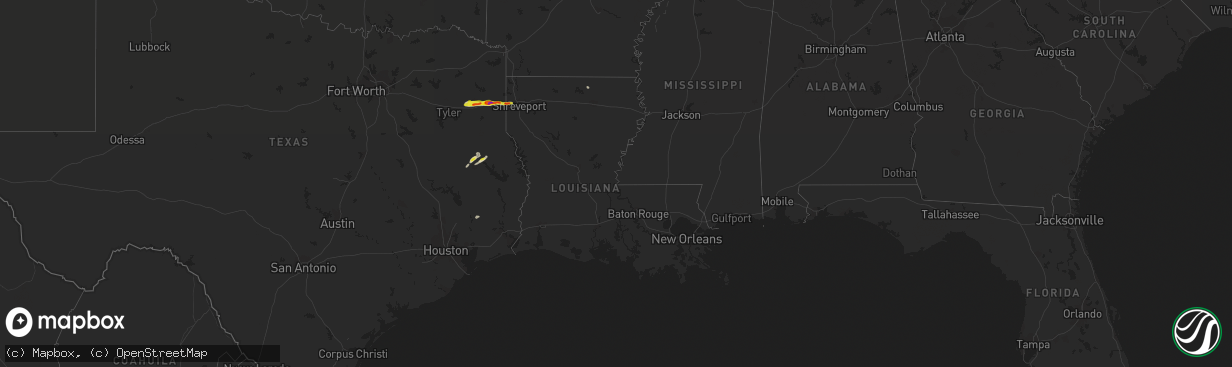 Hail map in Louisiana on January 19, 2022