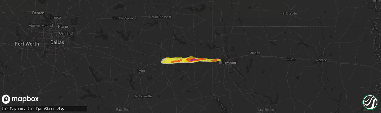 Hail map in Marshall, TX on January 19, 2022