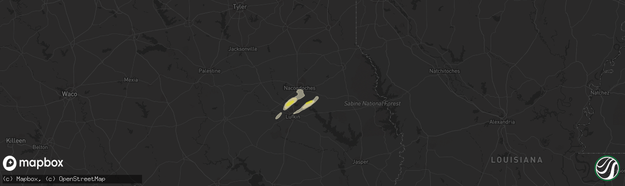 Hail map in Nacogdoches, TX on January 19, 2022