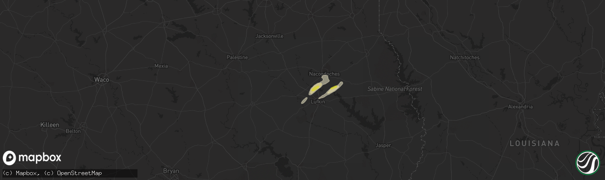 Hail map in Pollok, TX on January 19, 2022