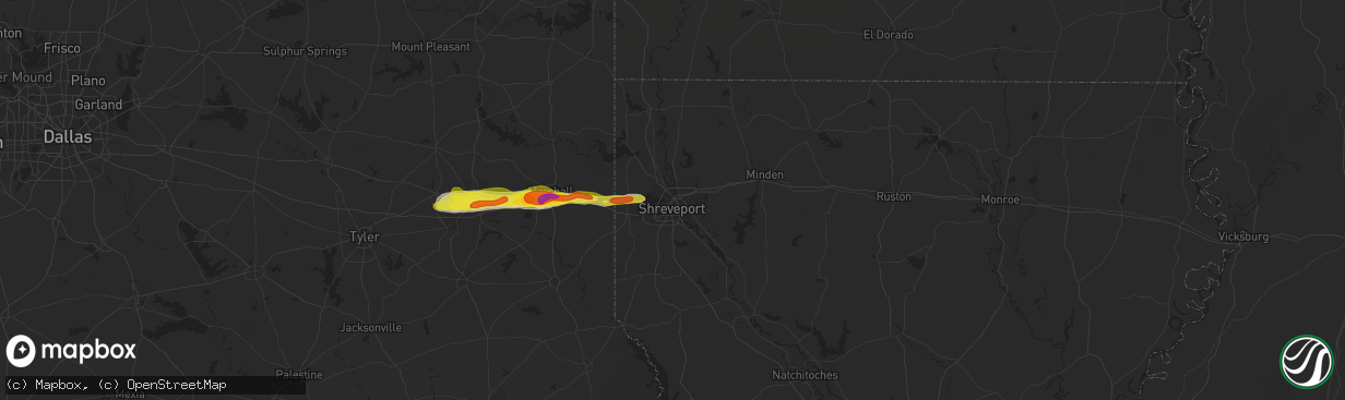 Hail map in Shreveport, LA on January 19, 2022