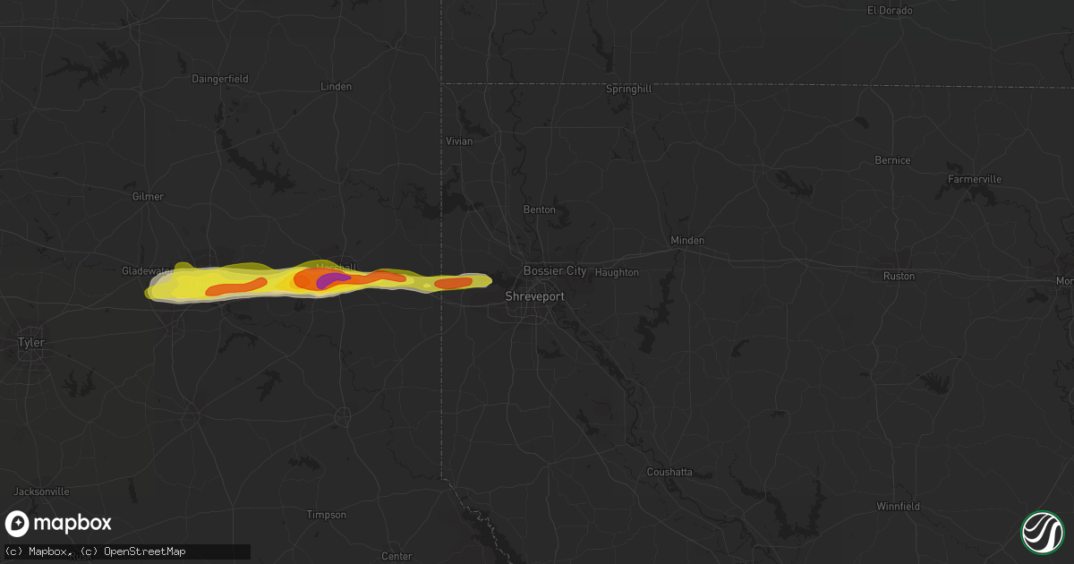 Hail map in Shreveport, LA on January 19, 2022