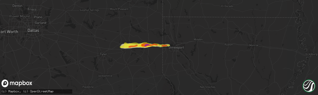 Hail map in Waskom, TX on January 19, 2022