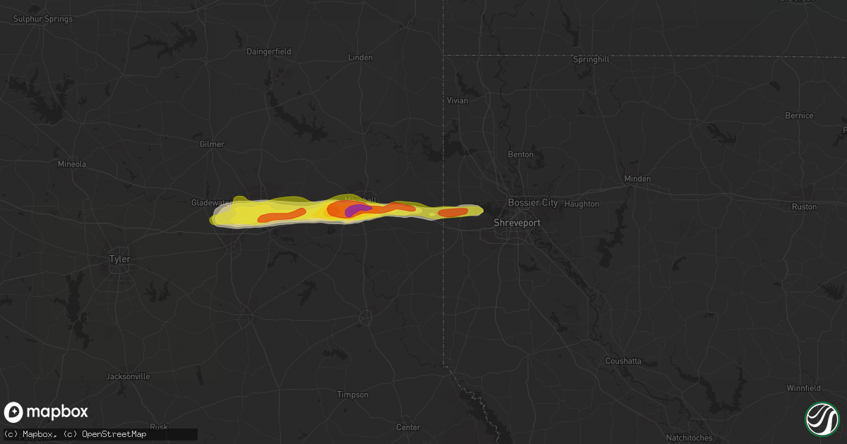 Hail map in Waskom, TX on January 19, 2022