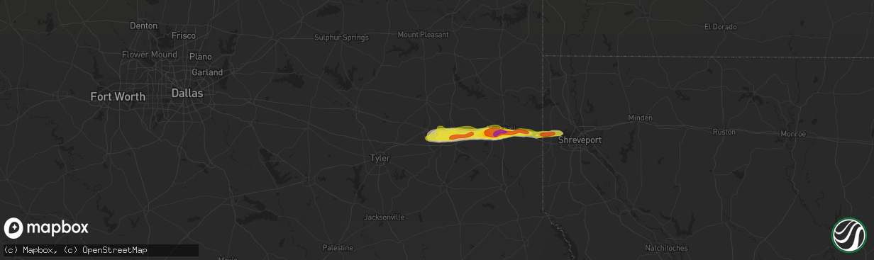 Hail map in White Oak, TX on January 19, 2022