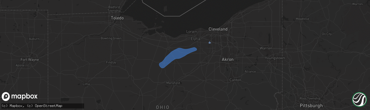 Hail map in North Fairfield, OH on January 19, 2023