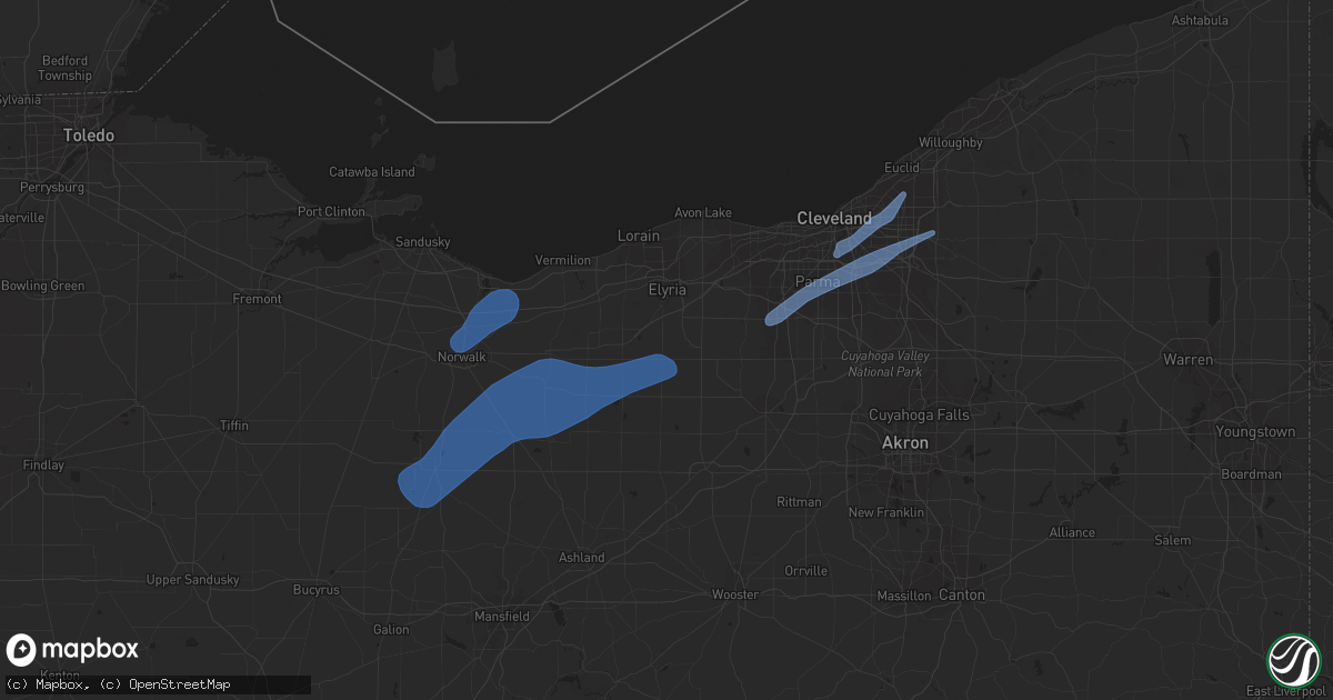 Hail map in Wakeman, OH on January 19, 2023