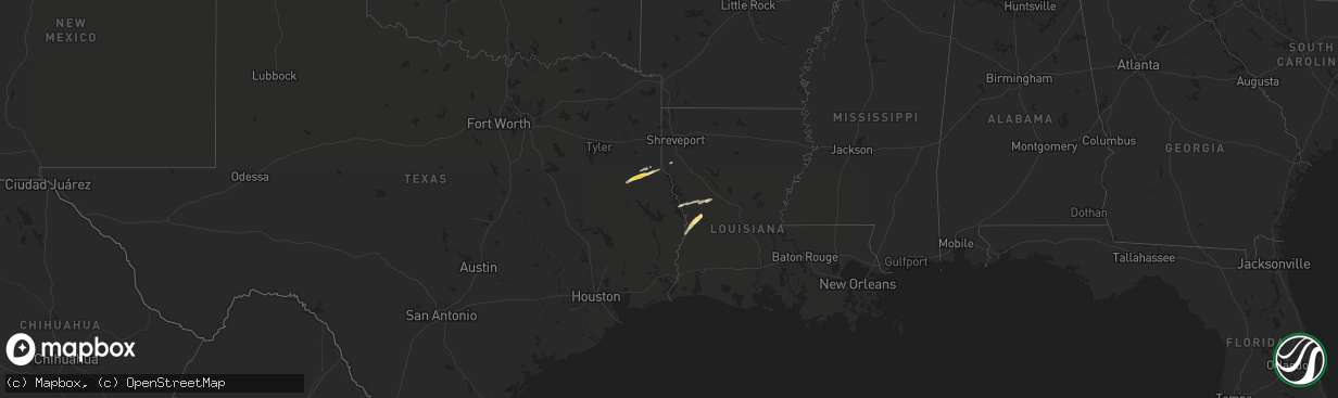 Hail map in Louisiana on January 20, 2016