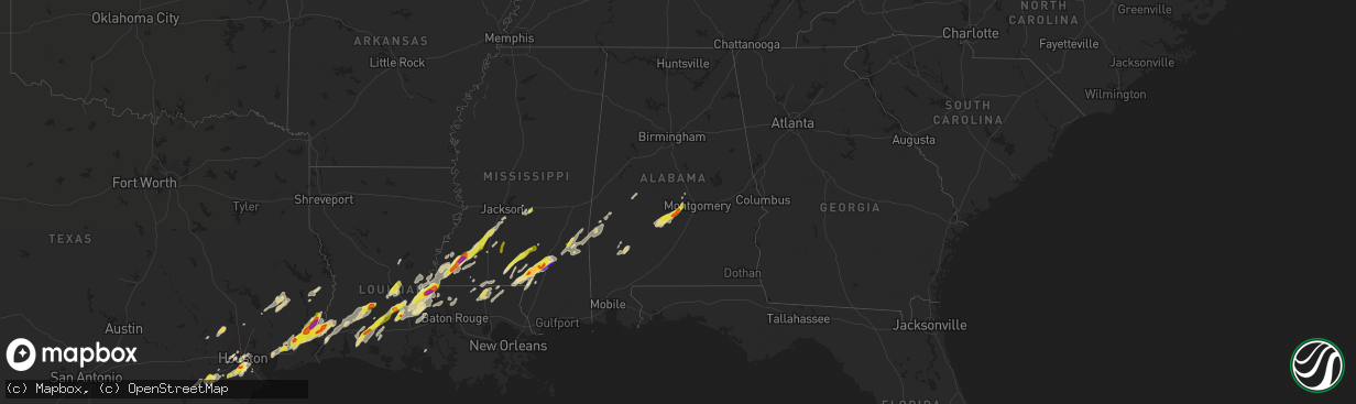 Hail map in Alabama on January 20, 2017