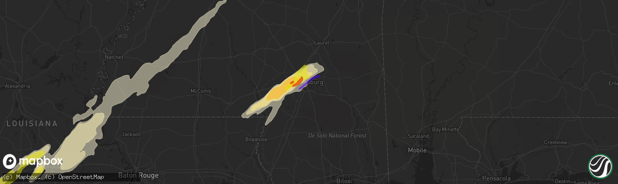 Hail map in Hattiesburg, MS on January 20, 2017