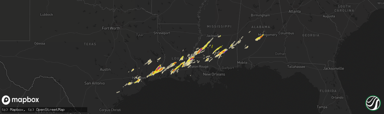 Hail map in Louisiana on January 20, 2017