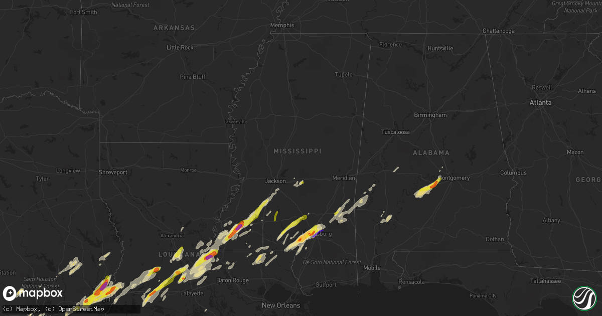 Hail map in Mississippi on January 20, 2017