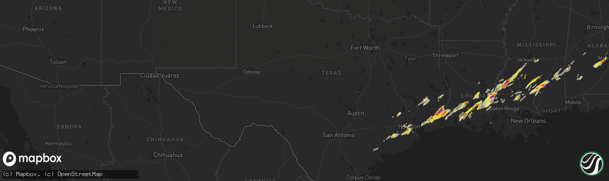 Hail map in Texas on January 20, 2017