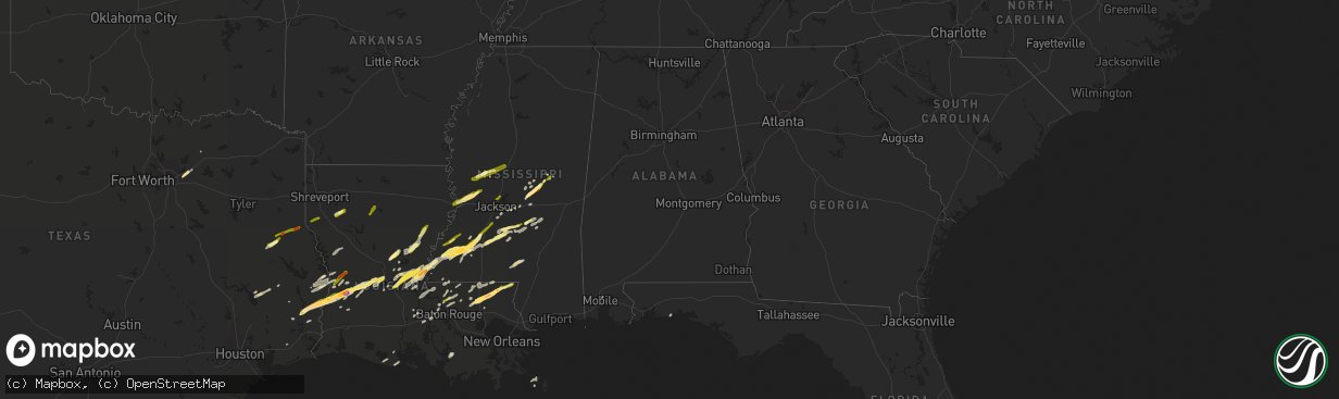 Hail map in Alabama on January 21, 2016