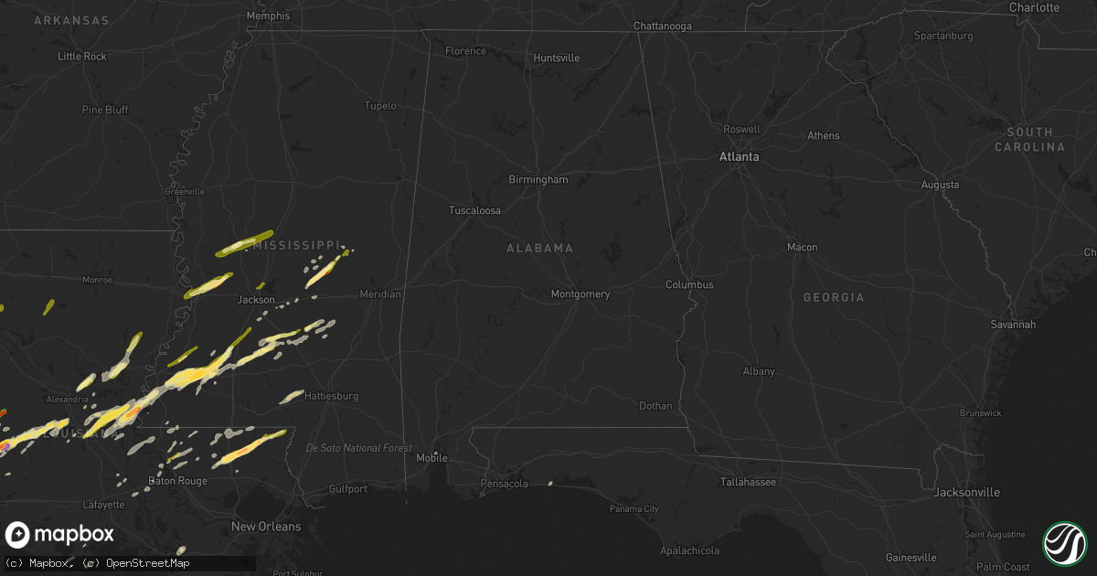 Hail map in Alabama on January 21, 2016