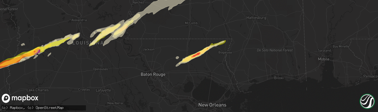 Hail map in Amite, LA on January 21, 2016