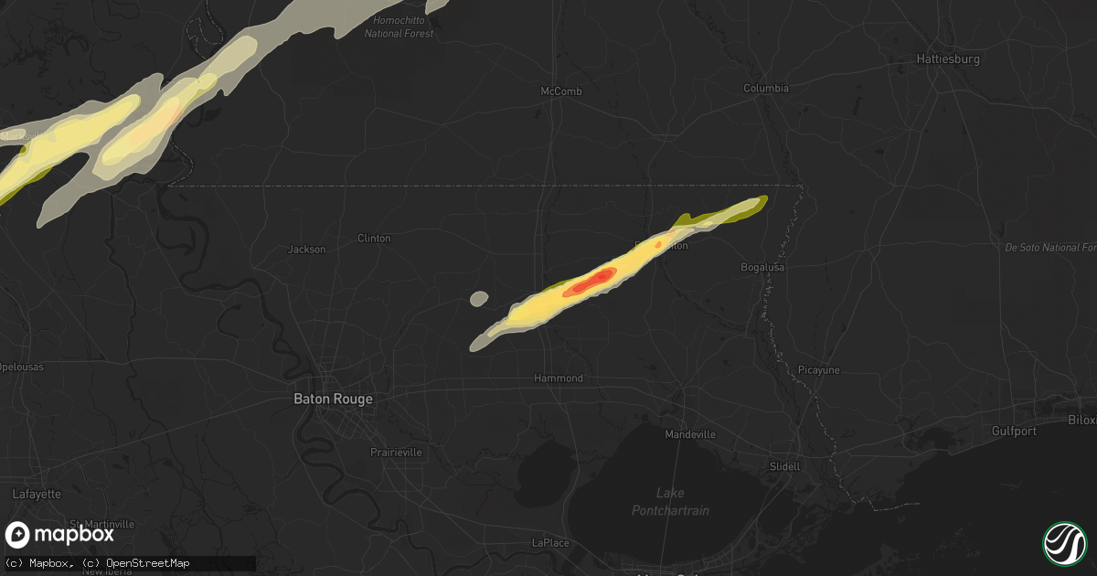 Hail map in Amite, LA on January 21, 2016