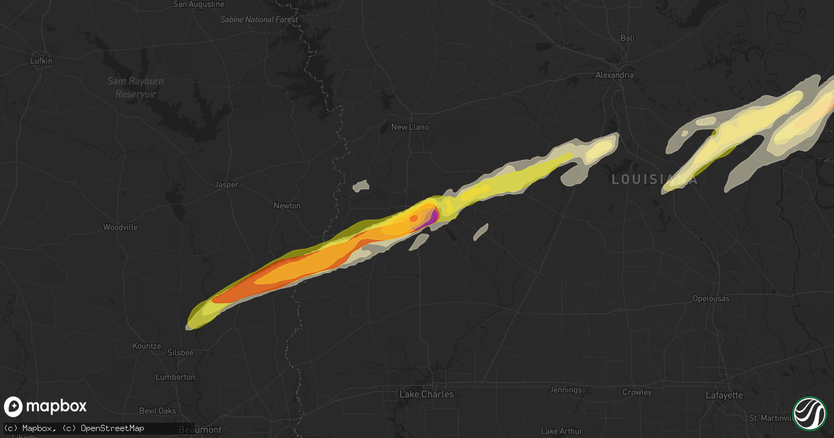 Hail map in Deridder, LA on January 21, 2016