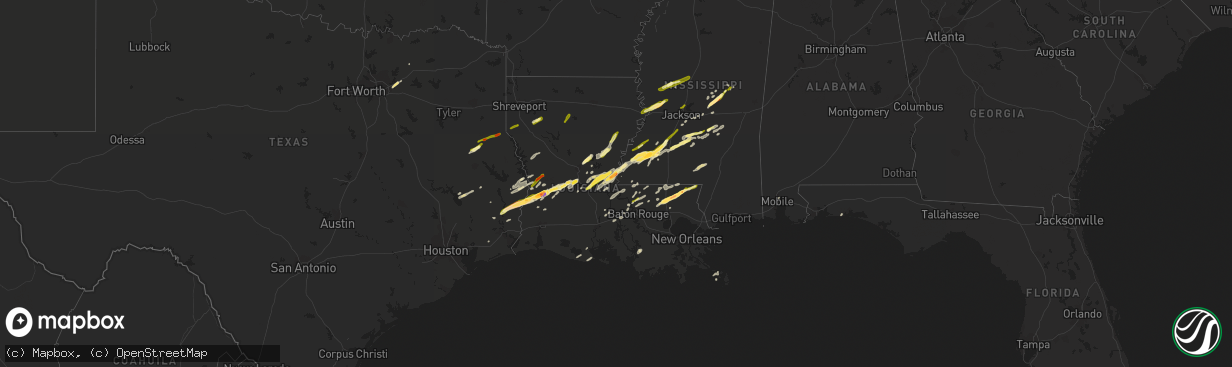 Hail map in Louisiana on January 21, 2016