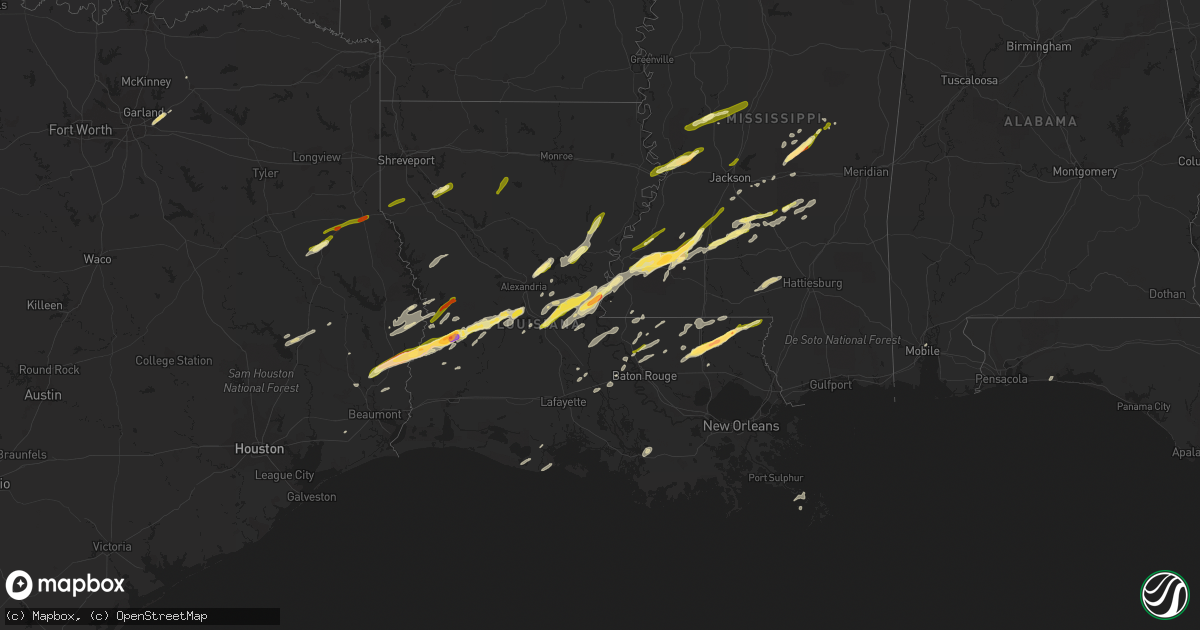 Hail map in Louisiana on January 21, 2016